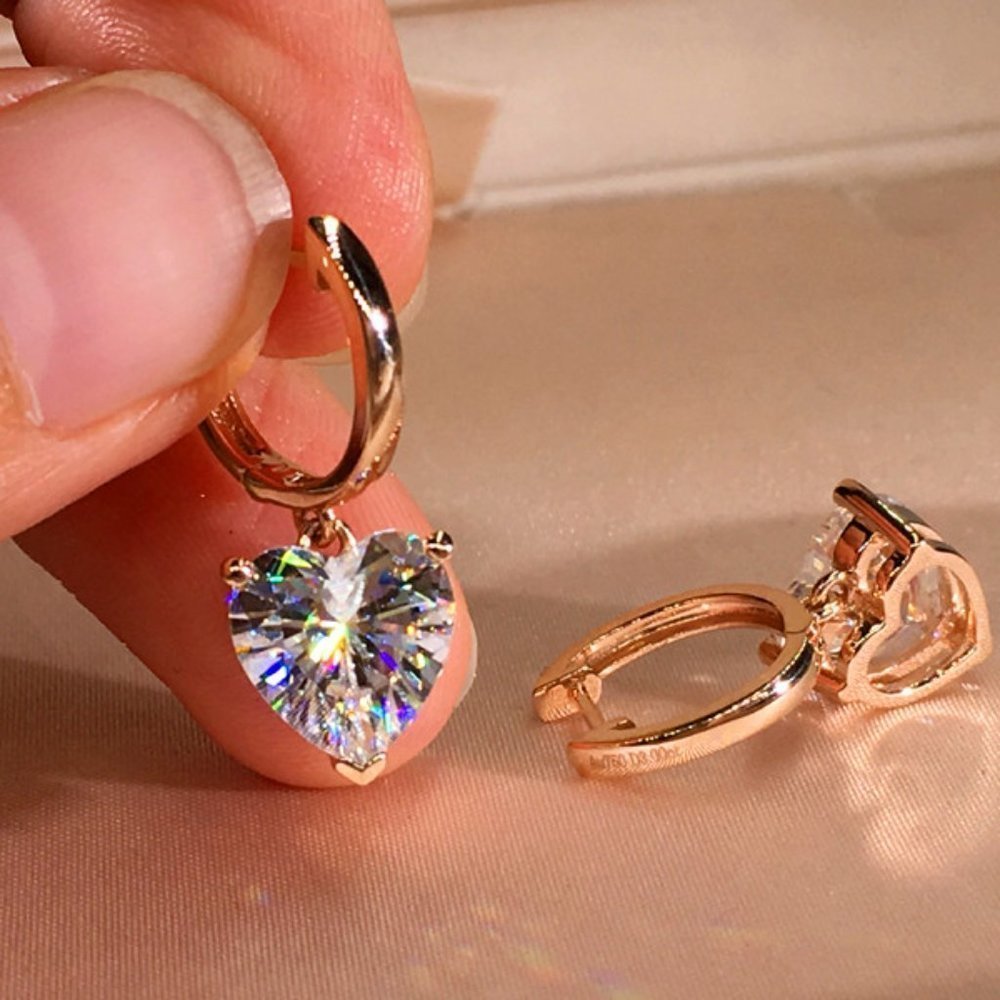 🎀Romantic Heart Square Shiny Princess Cut Zircon Earrings, UNVN12454 - Picture 4 of 5